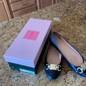 Kate Spade black leather flat with gorgeous gold buckle detail